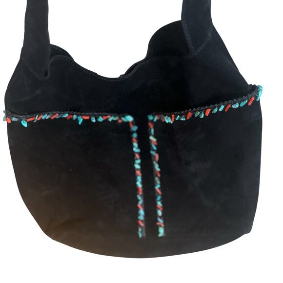 BOTTEGA VENETA Suede Black Shoulder Purse Stones Turquoise Rare Southwestern - Picture 1 of 10